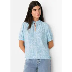 Whistles Blue Bamboo Leaves Tie Neck Blouse